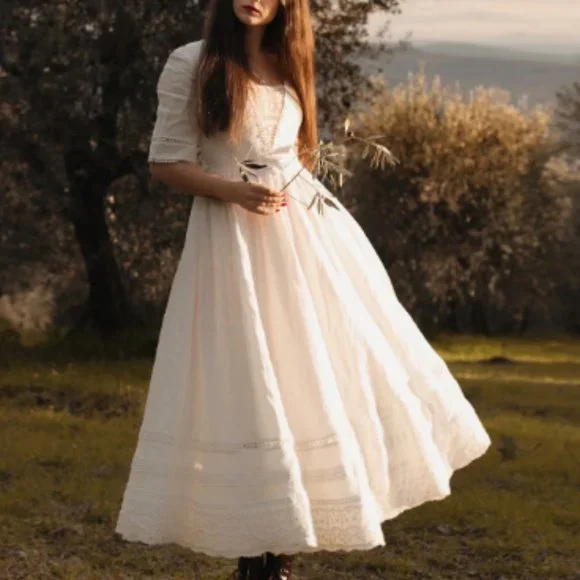 NWT BEDRA Vintage Under the Tuscan Sky Edwardian Midi Dress, XS, Linen, Wedding - Picture 2 of 16